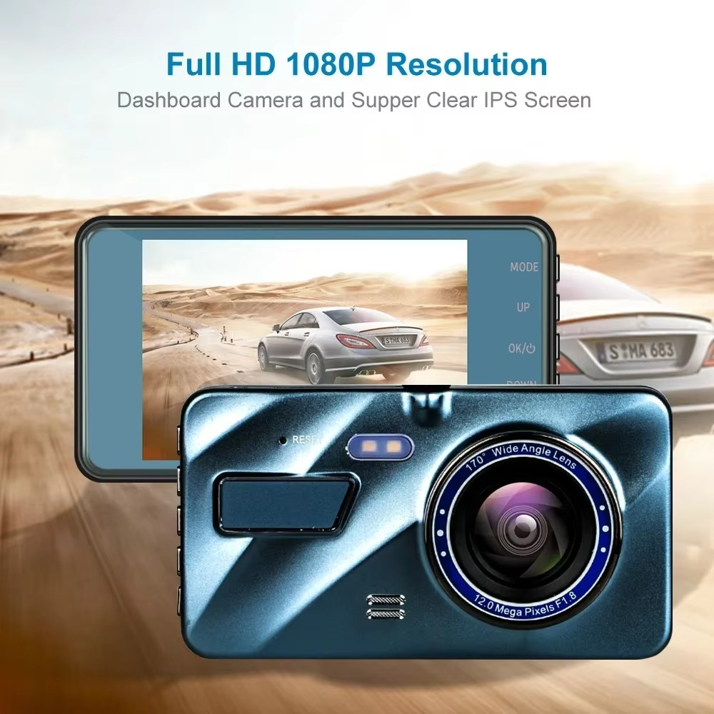 4" Dobbeltlinse Dash Cam med Full HD 1080P, Nattesyn, Front- og Bakvisning, Loopopptak, Aluminiumslegering Svart Boks Luvikno