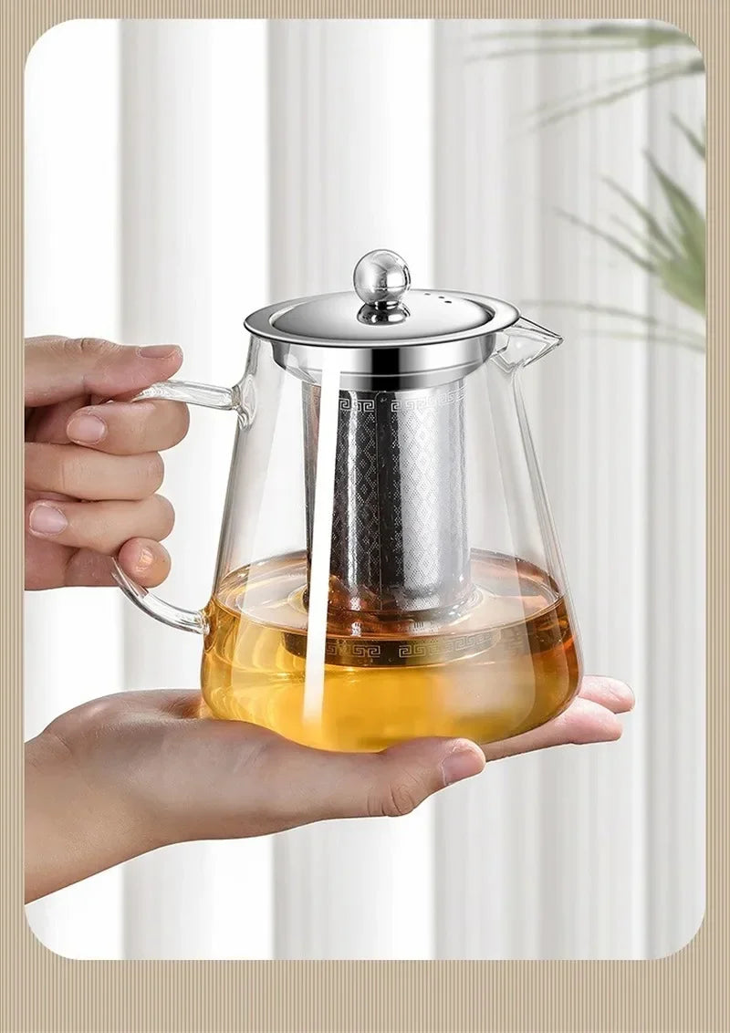 Luvikno | 450ml-950ml Varmeresistent Glass Teapot – Rustfritt Stål Tefilter, Blomsterkjele for Kung Fu Te, Puer og Oolong Te