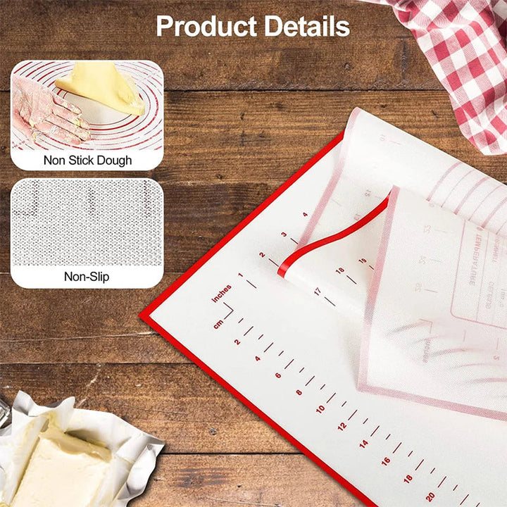 Luvikno | BakeFlex Silikon Bake Mat | Ekstra Tykk & Non-Stick | Med Måleskala | Perfekt for Utrulling av Deig, Fondant & Paideig