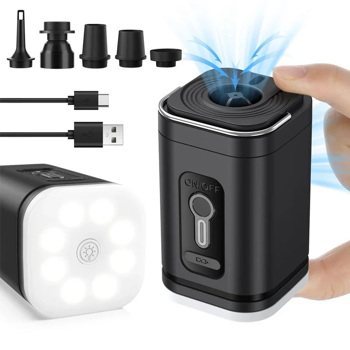 Luvikno | AirBreezy Mini Luftpumpe | Ultra Kompakt & USB-C Oppladbar | 5 Dyser | 200L/min Effekt