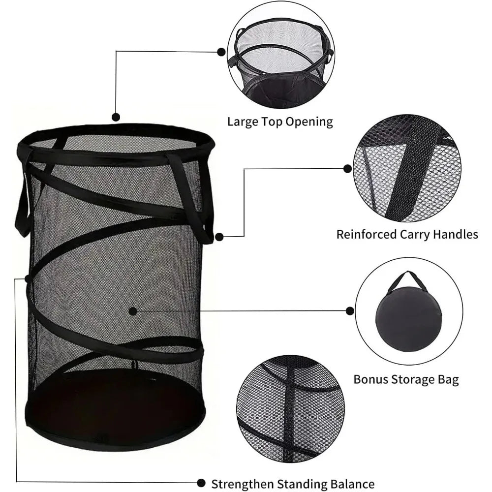 Luvikno | SPIRAFOLD Vaskekurv | Sammenleggbar & Pustende | Mesh-design med bærehåndtak | For hjem, bad og studentleilighet