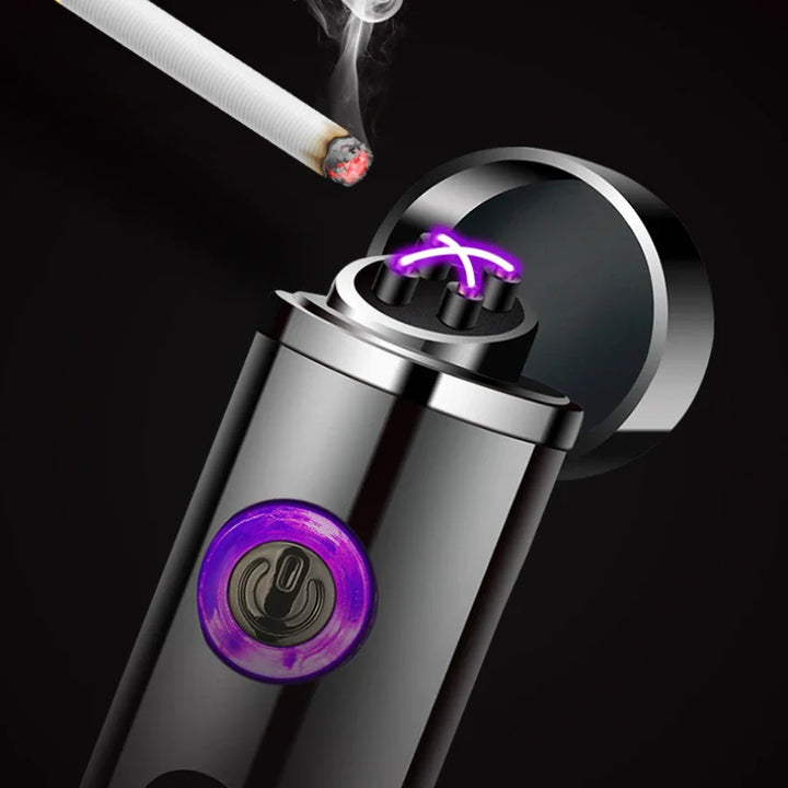 Voltrino Sylinder USB lighter | Dobbelt bue teknologi | Oppladbar & vindproof | Edelmetall hus for menn Luvikno