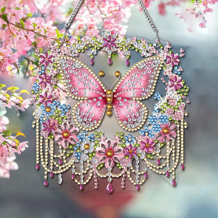 Luvikno | Sommerfuglanheng | 5D DIY Diamantmaling | Dobbelsidig akryl | Glitrende vindusdekorasjon