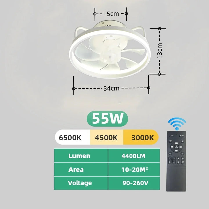 Moderne LED Taklampe Vifte med DC-motor - 6 Hastigheter, Timer, Lav Etasje Loftsvifte, Fjernkontroll Dekorativ Lys | Luvikno