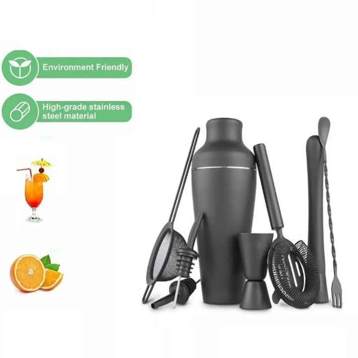 8-delt sett med premium matt svart cocktailshaker – Hjemmebar essensielt | Luvikno