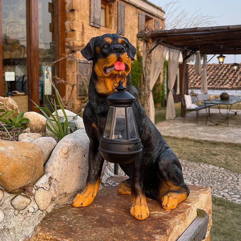 Solcel-drevet utendørs harpiks hundestatue lampe | Luvikno
