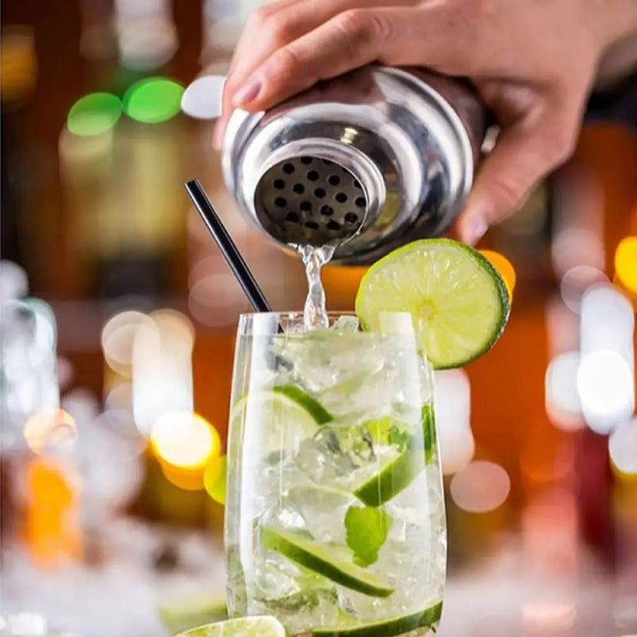 8-delt sett med premium matt svart cocktailshaker – Hjemmebar essensielt | Luvikno