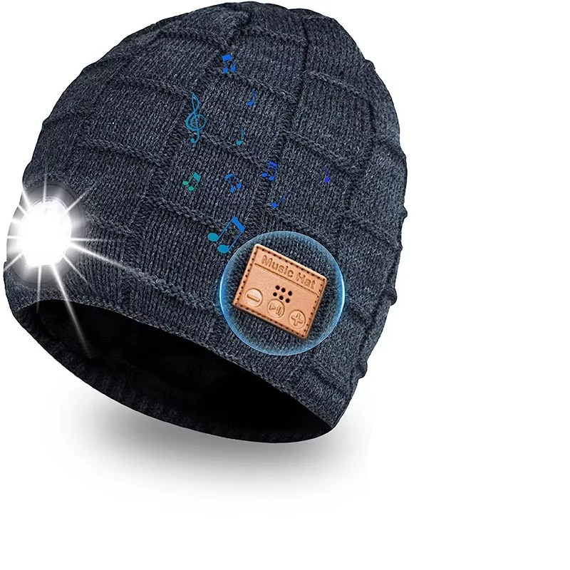 Trådløs Bluetooth Musikk Lue med Innebygde Hodetelefoner og LED Lys Luvikno