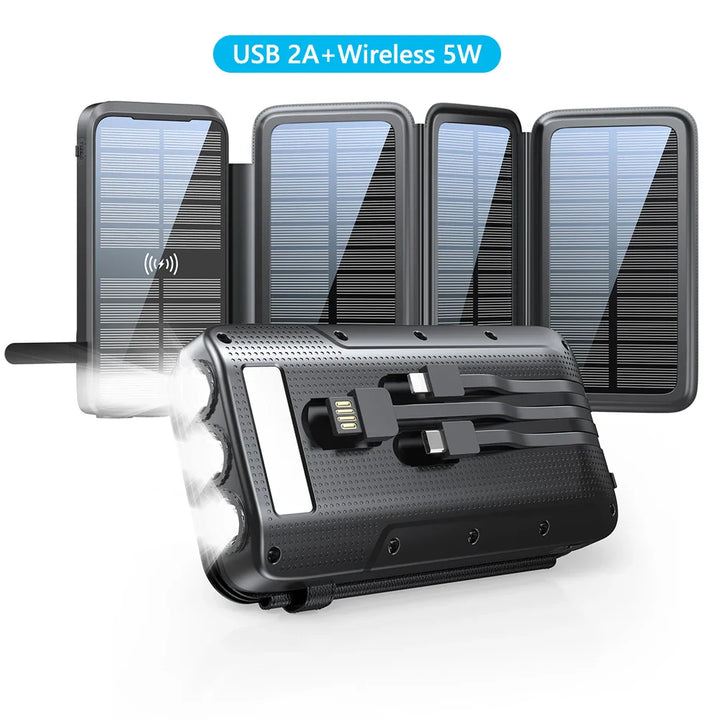 Luvikno | Solar Powerbank VoltCore X Pro 43800mAh | 20W Rask Lading | 10W Trådløs Lading | Integrerte Kabler & LED Lampe | Utendørs & Reiser