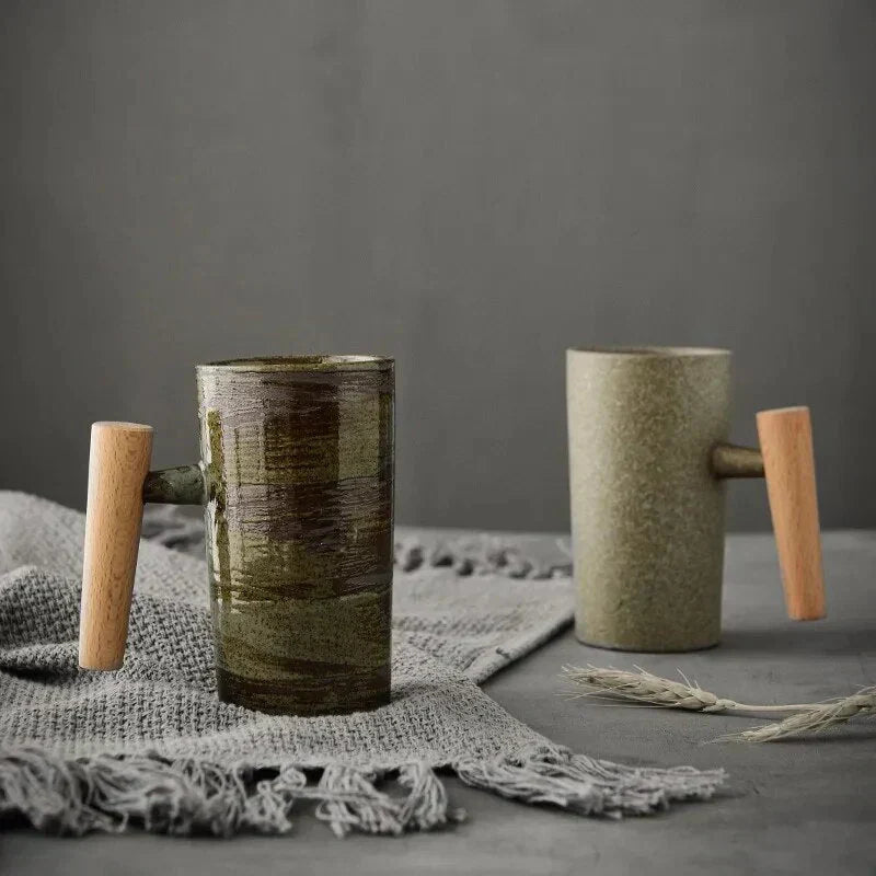 ScandiSip Keramisk Kopp – Minimalistisk Skandinavisk Design med Treskaft | Luvikno
