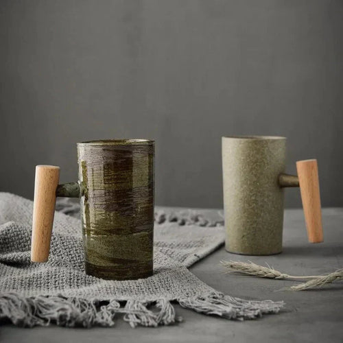 ScandiSip Keramisk Kopp – Minimalistisk Skandinavisk Design med Treskaft | Luvikno