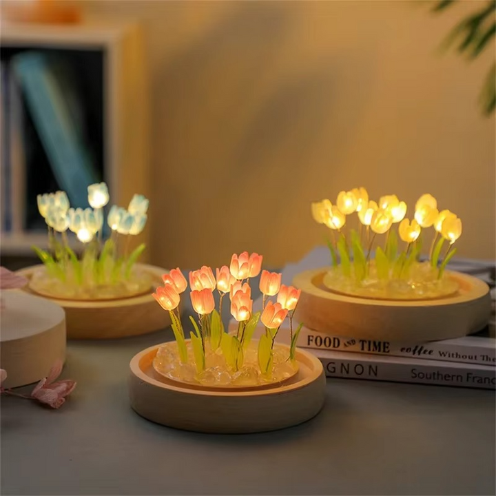 Håndlaget kunstig tulipan LED nattlampe bordlampe for soverom og gaveinnredning Luvikno