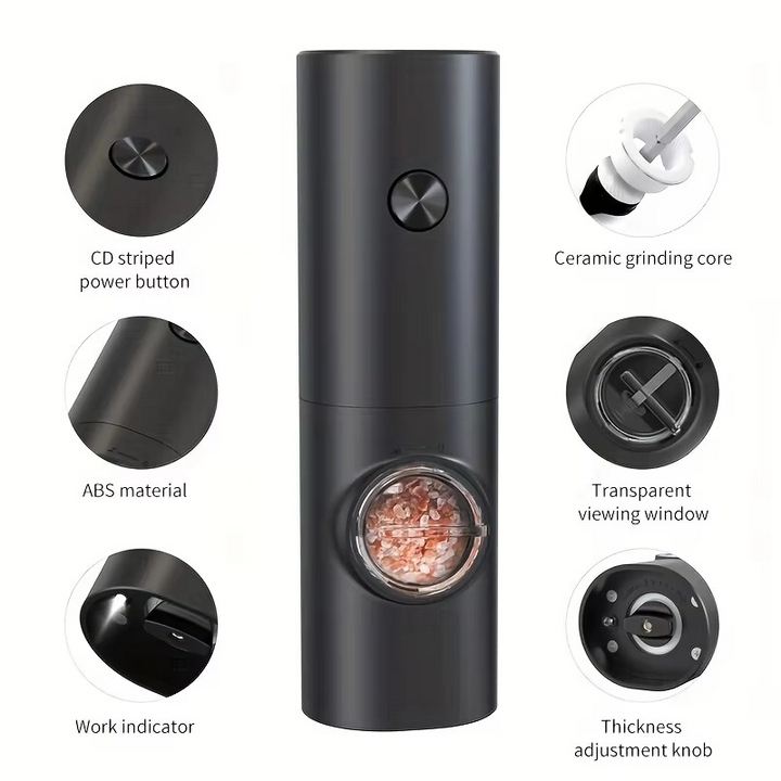 Luvikno | Elektrisk pepper- og saltkvernsett med justerbar grovhet og LED-lys