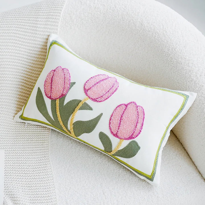 Grønn & Rosa Tulipan Broderi Putetrekk | Luvikno