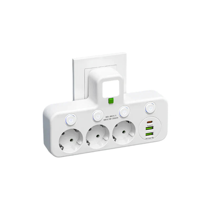Luvikno | VOLTRIQ ProLine Strømfordeler med Flere Utganger, USB Type-C og Overspenningsbeskyttelse