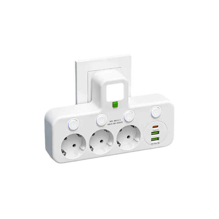 Luvikno | VOLTRIQ ProLine Strømfordeler med Flere Utganger, USB Type-C og Overspenningsbeskyttelse