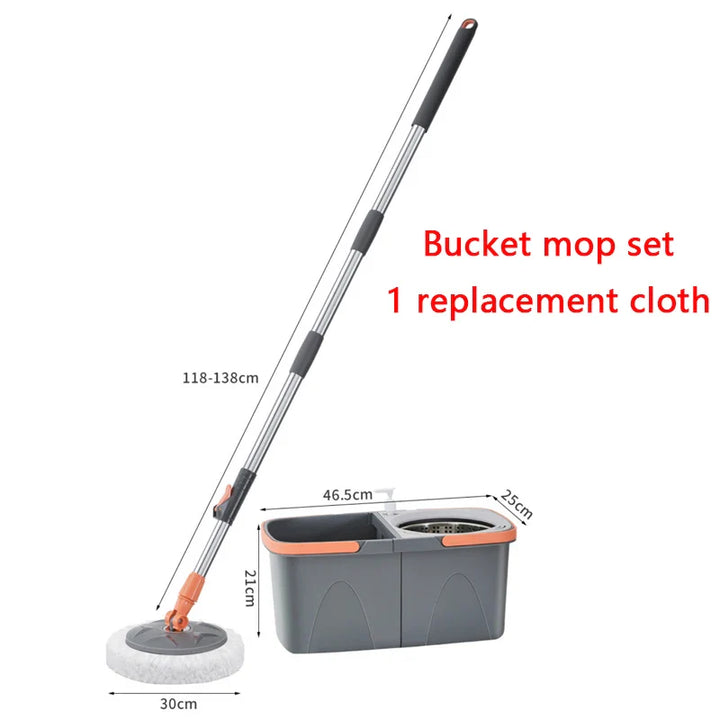 Luvikno | Dual chamber mop with double chamber bucket | 138 cm rustfritt stål håndtak | 360° svingbart hode | For fliser, tre & laminat