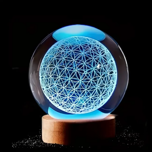 Fortryllende 3D Livets Blomst Krystallkule med Fargeforandrende USB Nattlys Luvikno