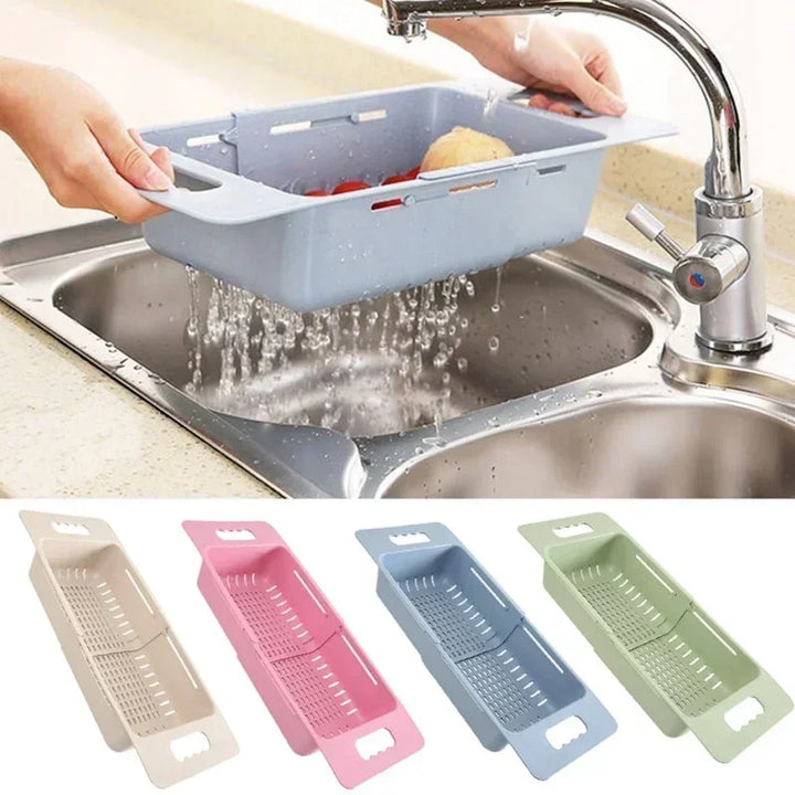 FlexDrain Dreneringskurv Kjøkken – Justerbar Kokedusjorganisator | Automatisk Drenering & Frukt Grønnsakstørrer | Plassbesparende Kjøkken Tilbehør | Luvikno