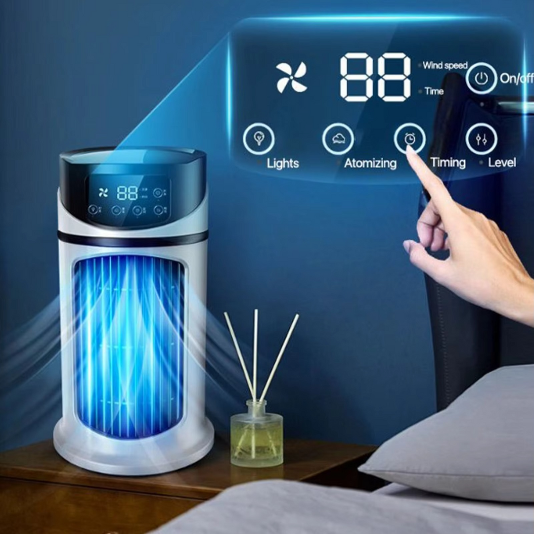 Bærbar luftkjøler vifte med luftfukter og støvfilter – USB-drevet mini AC for hjem og kontor | Luvikno