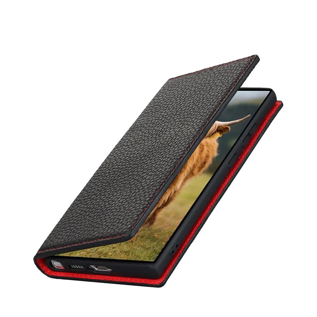 ekte lær lommebokdeksel for Samsung Galaxy S23 Ultra Luvikno