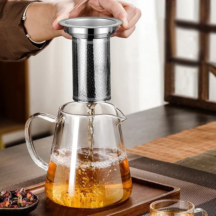Luvikno | 450ml-950ml Varmeresistent Glass Teapot – Rustfritt Stål Tefilter, Blomsterkjele for Kung Fu Te, Puer og Oolong Te