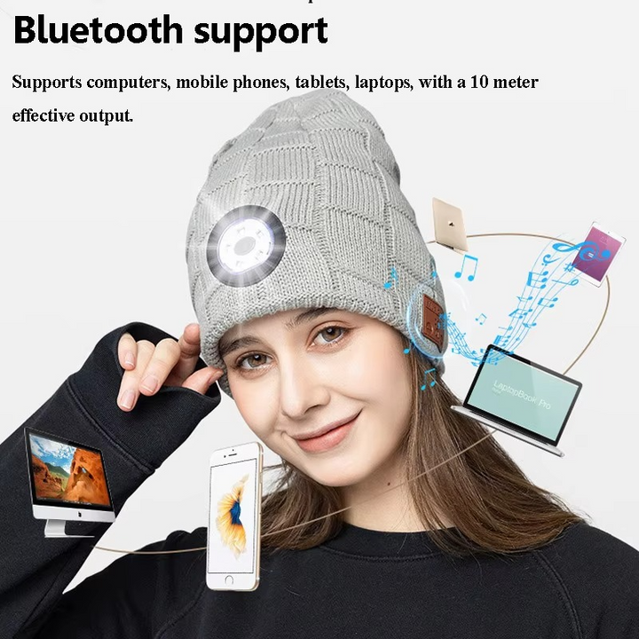 Trådløs Bluetooth Musikk Lue med Innebygde Hodetelefoner og LED Lys Luvikno