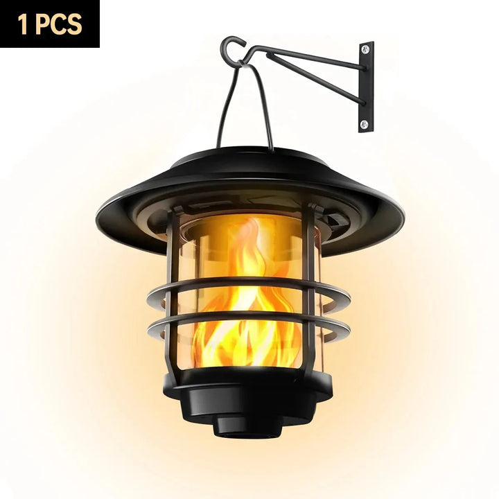 Luvikno | Flammora Solcelle Pendellampe med Flammeeffekt | IP65 Vanntett | Rustfritt Stål & Glass | For Hage, Gjerde & Terrasse