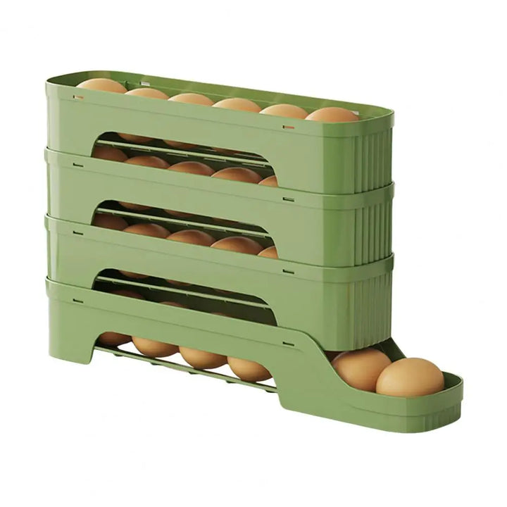 Luvikno | Egg Box RolloMaxx | 4-nivå Egg Organizer | Plassbesparende & Selvrullende | Gjennomsiktig Design