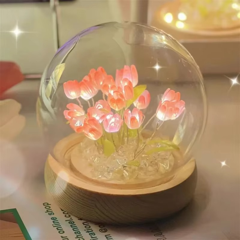 Håndlaget kunstig tulipan LED nattlampe bordlampe for soverom og gaveinnredning Luvikno