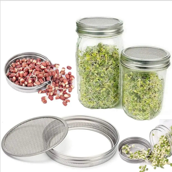 Luvikno | VitaKeim Spirekrukke Sett | Rustfritt Stål Sil Lokket | For Ferske Spirer Hjemme | 16oz & 32oz