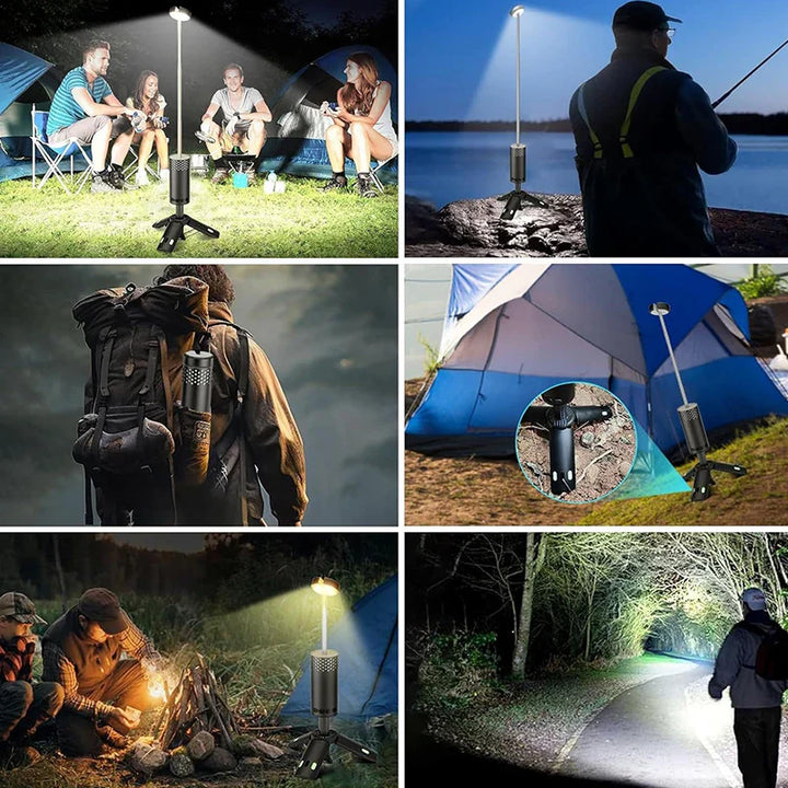 Luvikno | LumaPeak Campinglampe | 10 000 mAh Batteri | Teleskopisk Design & Stativ | Dimmbar med SOS Funksjon | Utendørs & Nødlampe