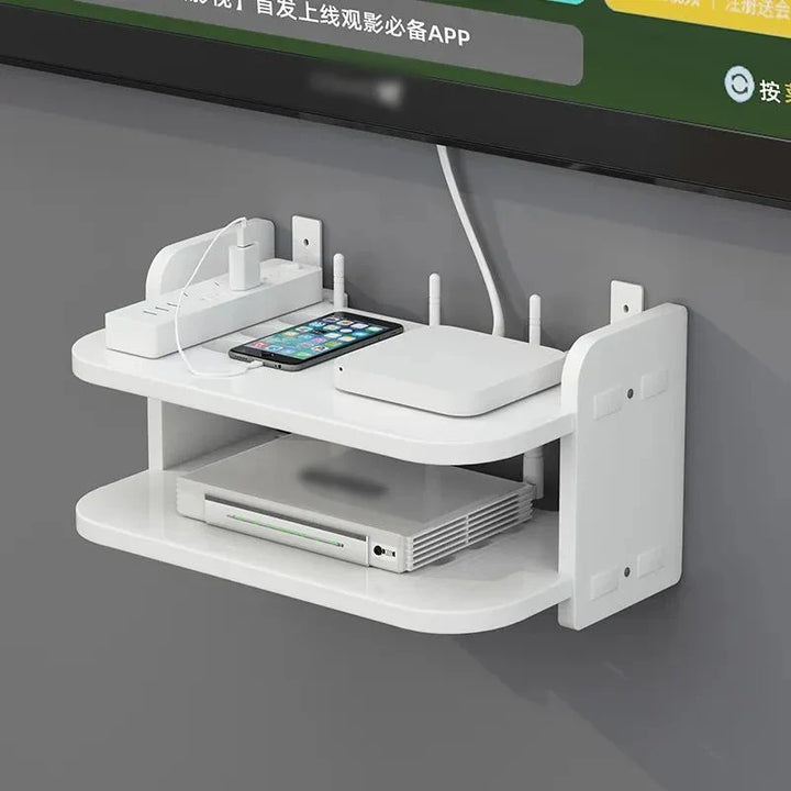 Luvikno | SkyConnect Home | WLAN Ruter Vegghylle | Skjult Kabel Organizer & Stikkontakt Holder | Flytende Hylle for TV Boks & Mer | Hvit | 40×12×8 cm