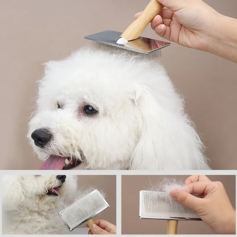 Luvikno | PuroPetz Dog and Cat Brush Made of Solid Wood | Stainless Steel Comb | Removes Undercoat & Tangles | Gentle Fur Care & Massage