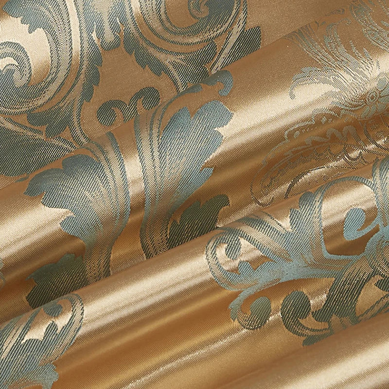 Luvikno | Luksuriøst Satin Rayon Jacquard Dynecover i Gull & Blå