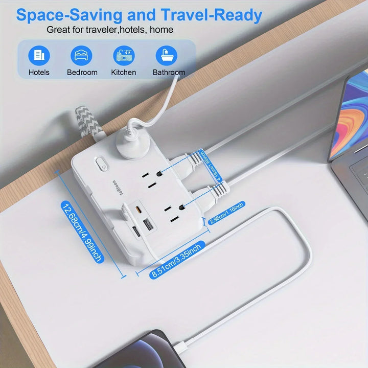 Smart home strømledning med USB hurtigopplading | US-plugg AC-utgang med vevd forlengelseskabel og nettverksfilter | Luvikno