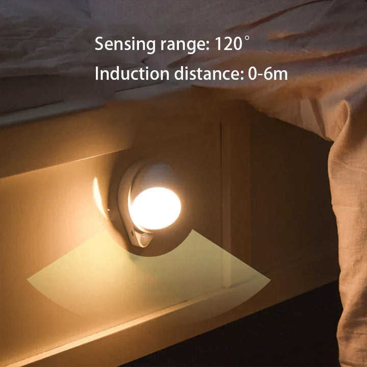 Luvikno | Intelligent LED Nattlys GlowMate 360 | 360° Rotérbar | Bevegelsessensor | USB Oppladbar