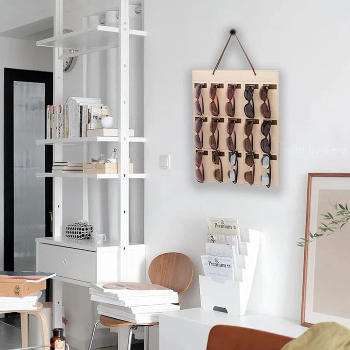 Luvikno | GlasSpace Organizer | Veggmontert Brilleholder | Sammenleggbar Solbrilleoppbevaringspose | Plassbesparende & Støvtett | 42 × 38 cm