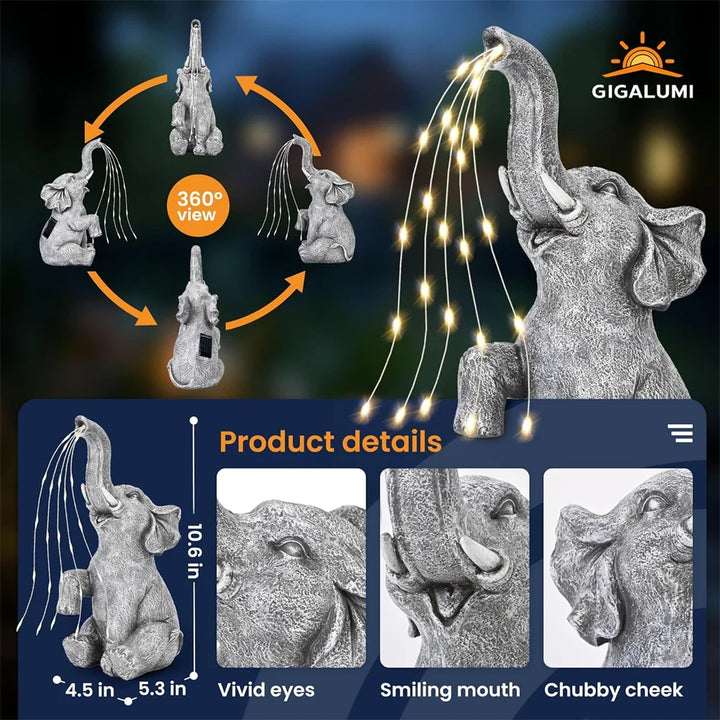 Luvikno | LumaPachy Sol Elefant Figur med Lyskilder | Hagedekorasjon & Gaveidé | Vanntett LED Skulptur for Hage, Terrasse & Balkong