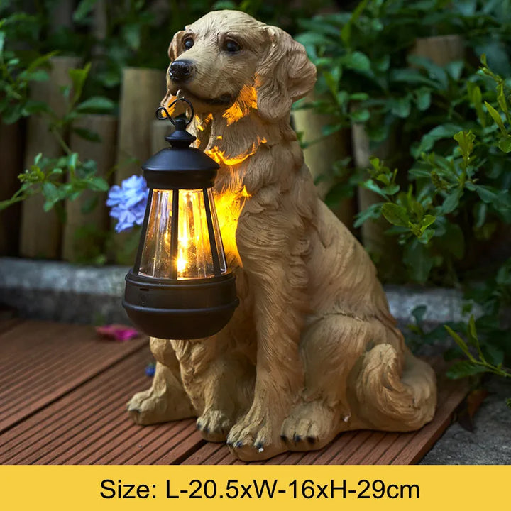 Solcel-drevet utendørs harpiks hundestatue lampe | Luvikno