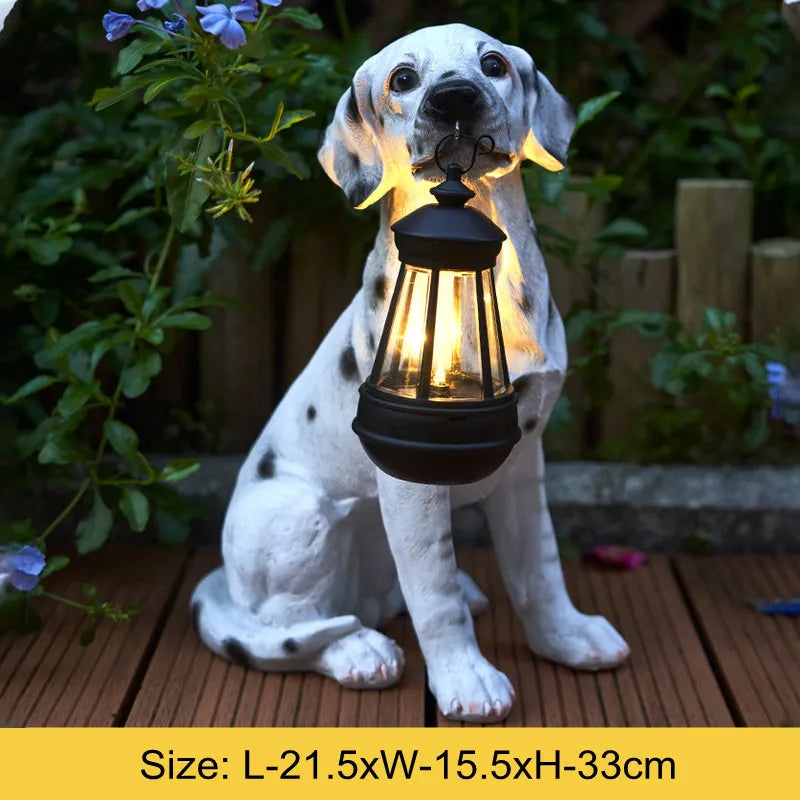 Solcel-drevet utendørs harpiks hundestatue lampe | Luvikno