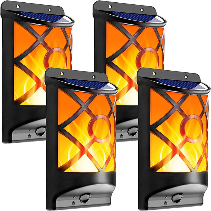 Luvikno | Solar-Torch FlammaLuce | 96 LED Flamme Lys | IP65 Vanntett | Hagevegglampe med Gitterdesign