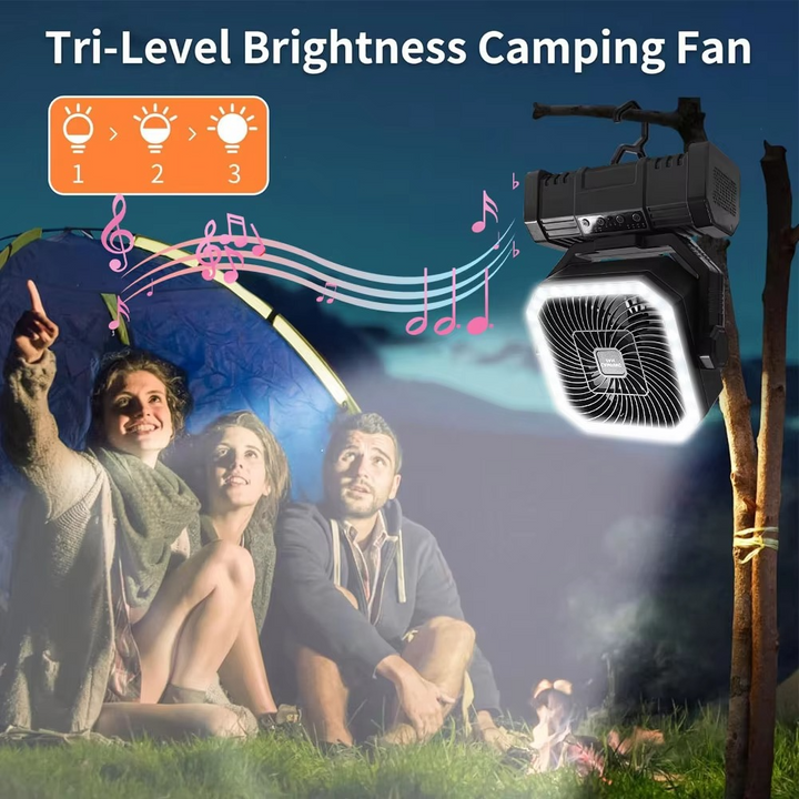 Oppladbar campingvifte med 20000mAh batteri, 4 hastigheter og LED-lanterne | Luvikno