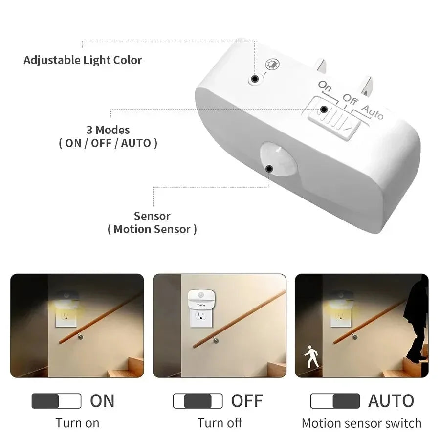 Luvikno | LumoSense LED Nattlampe | Med Bevegelse & Lys Sensor | Dimmbar & Energisparende | Varm Hvit & Kald Hvit