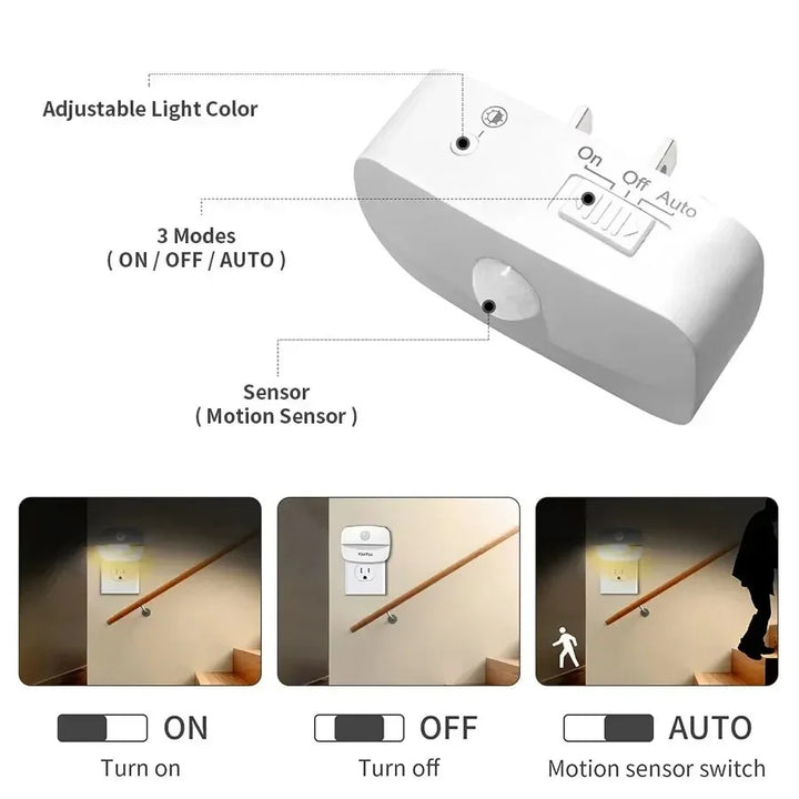 Luvikno | LumoSense LED Nattlampe | Med Bevegelse & Lys Sensor | Dimmbar & Energisparende | Varm Hvit & Kald Hvit