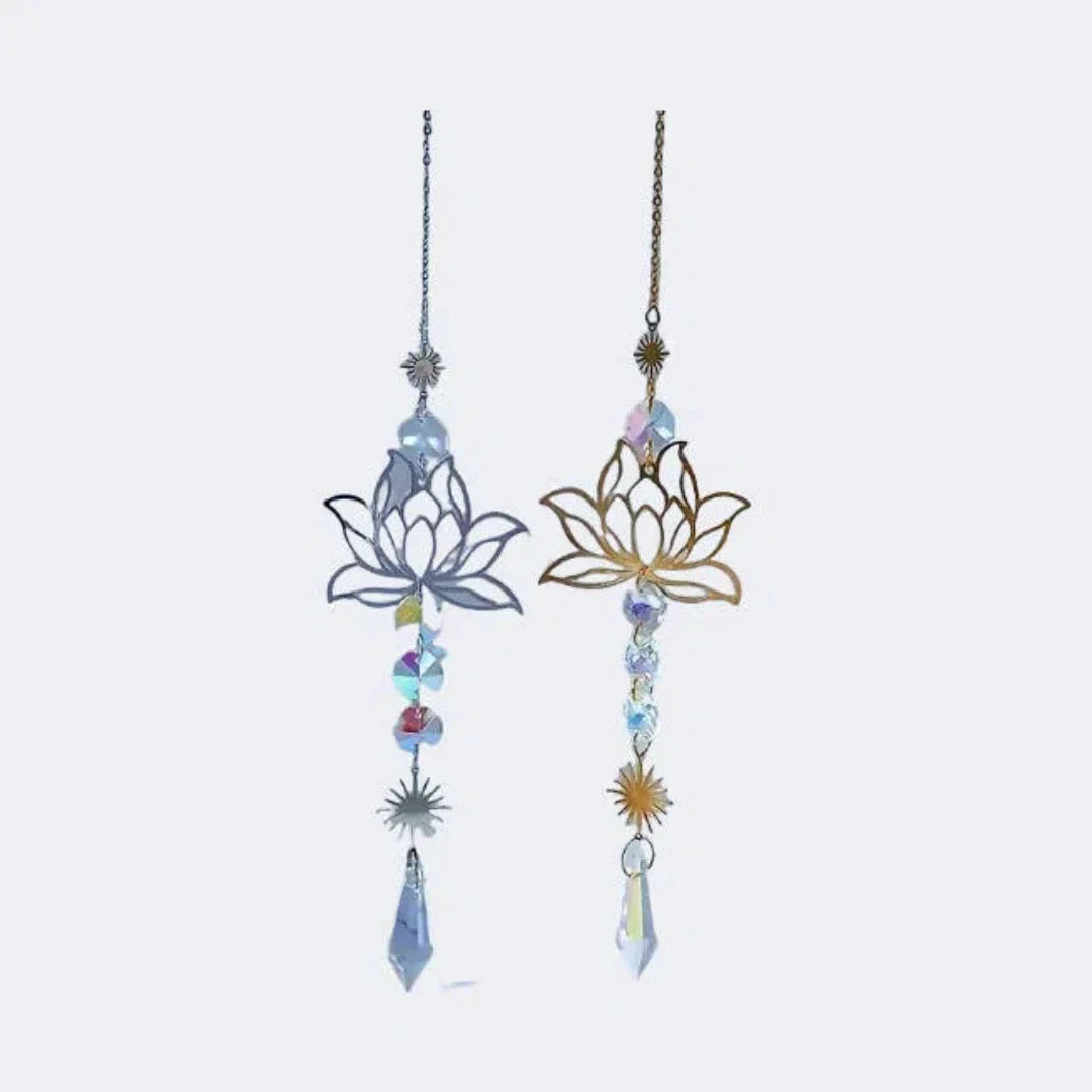 Luvikno | Solunara Krystall Vindklokke | Håndlaget Lotus Solfanger | Glass & Metall | For Hage, Vindu & Balkong