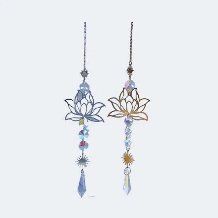Luvikno | Solunara Krystall Vindklokke | Håndlaget Lotus Solfanger | Glass & Metall | For Hage, Vindu & Balkong