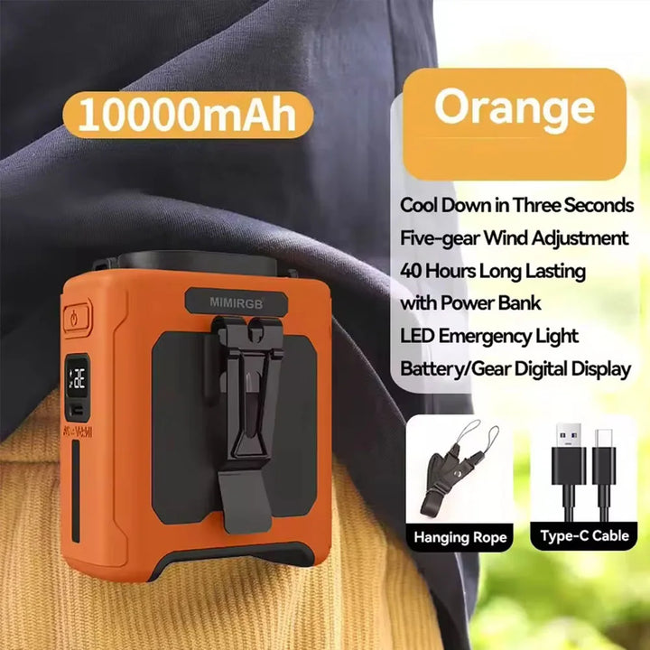 10000mAh Livstikkontaktvifte med Power Bank – Bærbar Håndfri Oppladbar Vifte | 5-Hastigheters Kjøling, Batteri Visning, USB Lading, Utendørs Bærbar Vifte | Luvikno