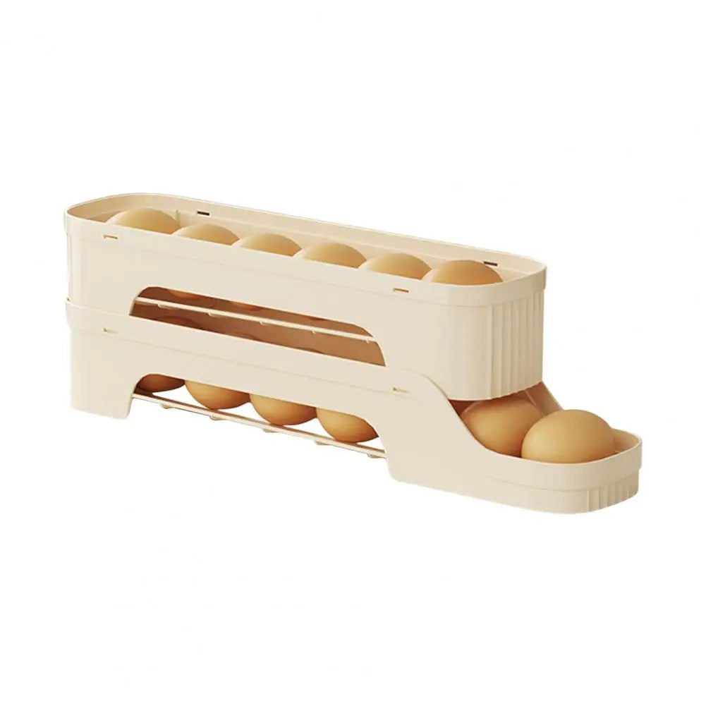 Luvikno | Egg Box RolloMaxx | 4-nivå Egg Organizer | Plassbesparende & Selvrullende | Gjennomsiktig Design