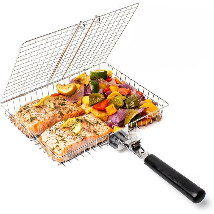 Luvikno | BBQGrid | Bærbar grillrist med håndtak | Ideell for fisk, grønnsaker og reker | Rustfritt stål